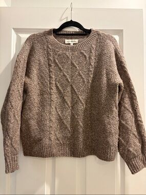 Lucky Brand Women's Taupe-Brown Cable Crewneck Sweater